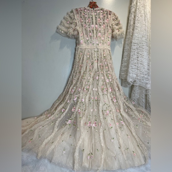 NEEDLE & THREAD Florentina Ankle Gown Dress Floral Lace Embroidered Ruffle - Picture 10 of 10
